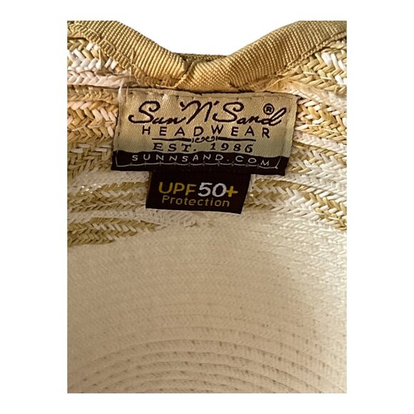 Sun N Sand UPF 50+ Wide Brim Sun Hat Cream Tan Woven Straw Look Beach Garden Hat - Picture 4 of 5